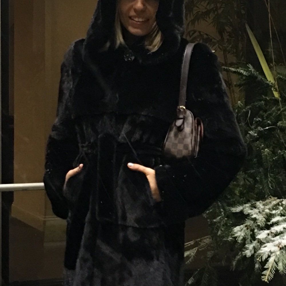 Black llama mink coat